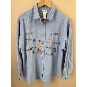Koret City Blues Women’s L Western Horse Embroidered Chambray Denim Shirt